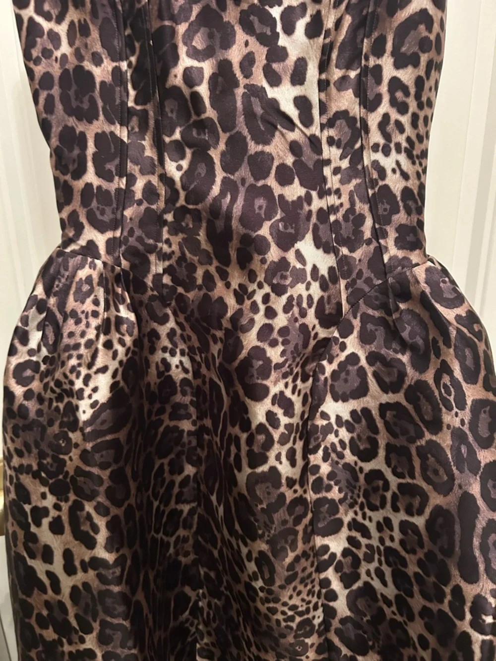Express Leopard Print Satin Midi Dress in Brown and Black - Picture 2 of 4